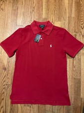 Polo Ralph Lauren Boys Red Cotton Pique College Mesh Polo Shirt L 14-16 New
