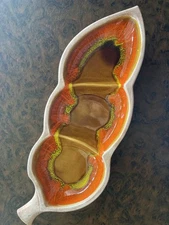 VTG Santa Anita Ware CA Pottery Divided Serving Dish 70’s Orange Brown & Yellow