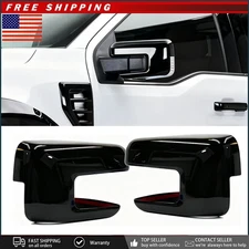For 2021-24 Ford F150  Gloss Black Side Mirror Cover Cap Overlays W/Signal Hole