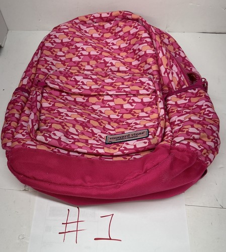 Vineyard Vines Pink Orange Whales Nylon Backpack School Book Bag - Picture 13 of 14