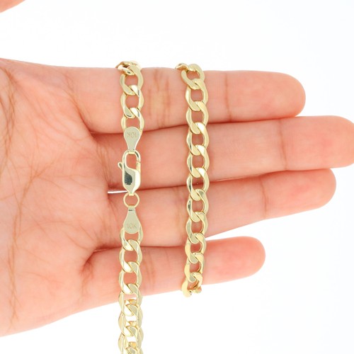 10K Yellow Gold 6.5mm Curb Cuban Italian Link Chain Necklace Mens Womens 20" - Picture 4 of 10