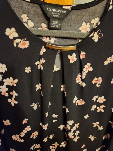 Liz Claiborne Womens Top Petite Black Floral Keyhole Career Blouse - PXXL - Picture 3 of 3