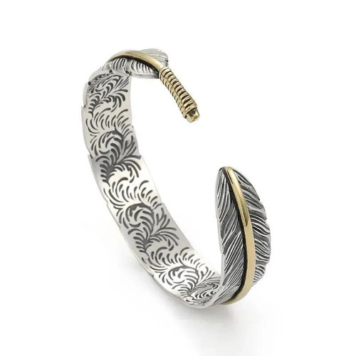 Bracciale donna uomo retrò vintage oro sterling 925 argento piuma - Foto 9 di 29