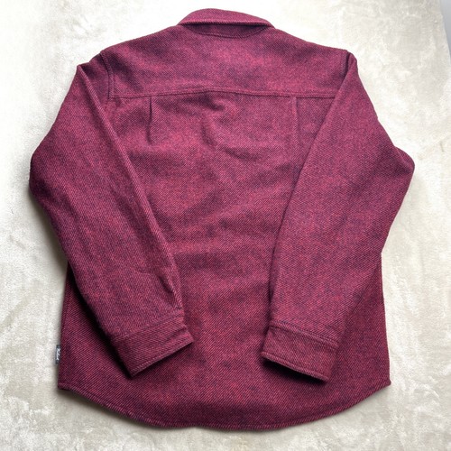 Woolrich Men M Heavy Wool Red Stripe Plaid Overshirt Chore Jacket Large Pockets - Picture 2 of 12