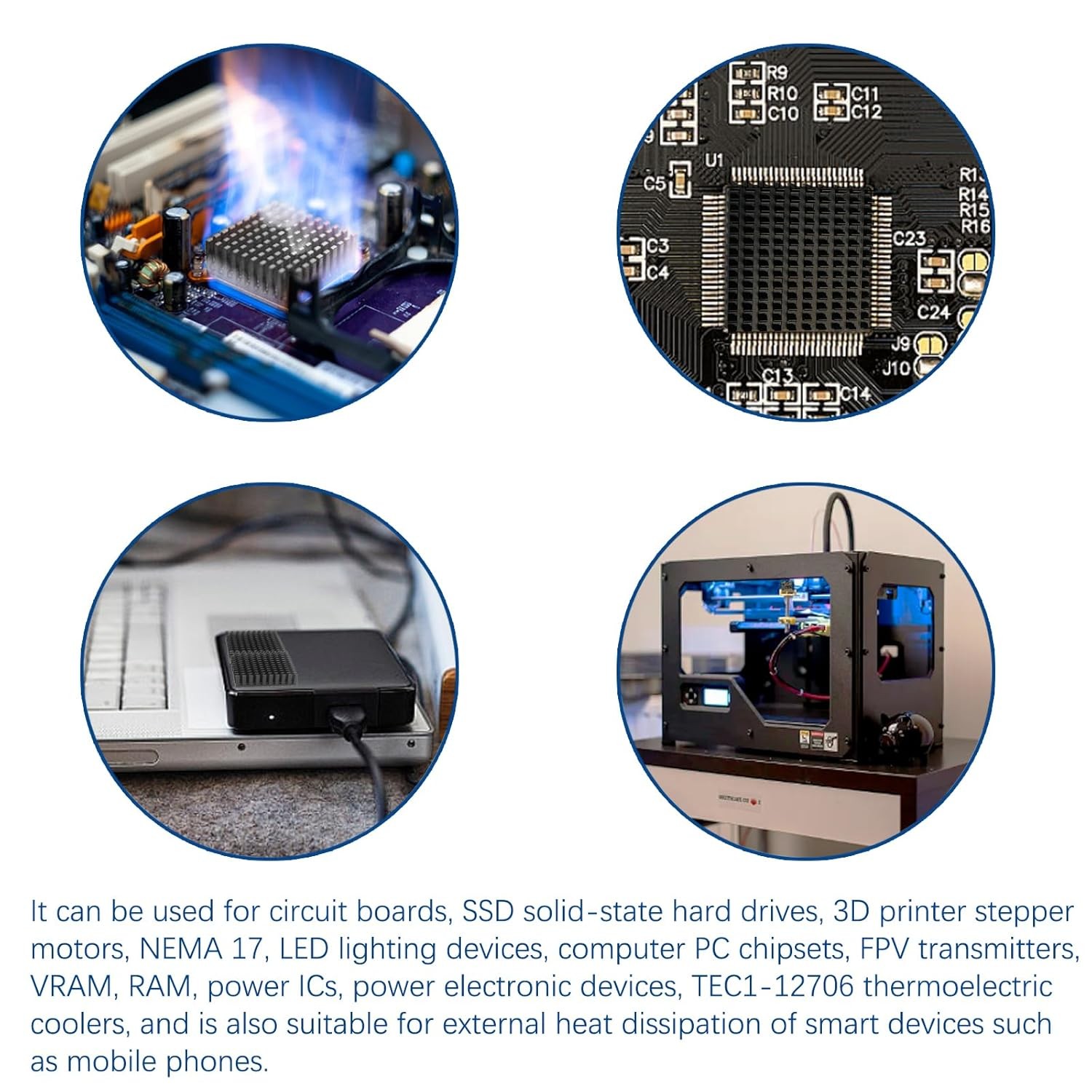 4Pcs Heatsink 80 x 40 x 11mm Black Aluminum Heat Sink Radiator Cooler with Therm