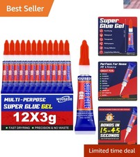Super Glue Gel Clear Non-Drip, 12 X 3G All Purpose Strong Adhesive CA Glue Quick