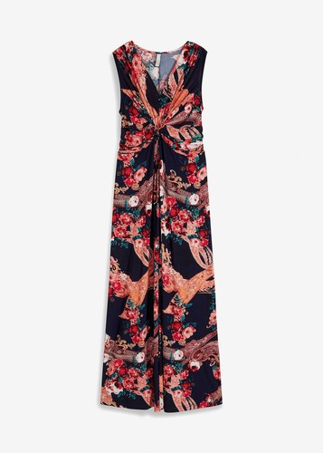 Maxikleid mit Wickeldetail Gr. 36/38 Dunkelblau Rot Pink Geblümt Sommerkleid Neu