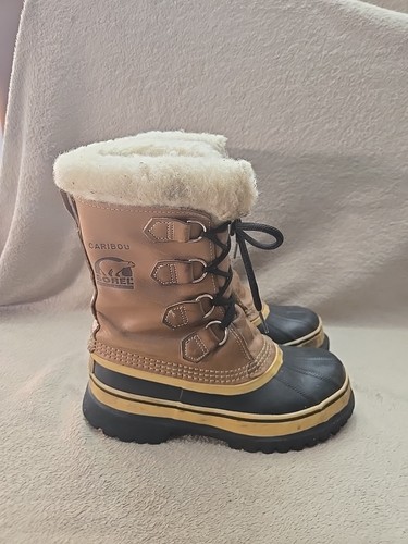 Sorel Caribou Winter Rain Boots Tan & Black Wool Insulated Mens Size 6 CM - Picture 3 of 9
