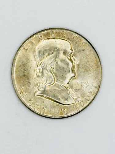 1955 P Franklin Silver Half Dollar Uncirculated 90% BU Low Mintage