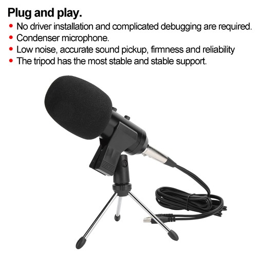 Black Condenser Microphone USB Desktop Microphone With Tripod For Profession NEW - Afbeelding 9 van 12