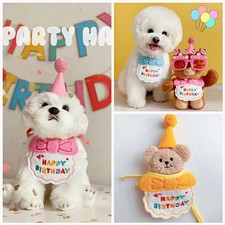 Cute Dog Cat Clothes Birthday Bib Party Hat Bandana Set Puppy Cat Adjustable Dro