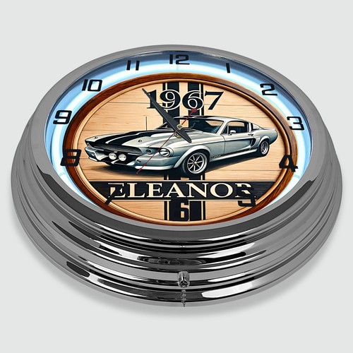 18" 1967 Ford Mustang Eleanor Metal Sign Designed White Neon Clock - SIGNBOX - Picture 3 of 5