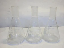 Lot Of 3 Pyrex Kimax Glass 250mL Graduated Erlenmeyer Flask Narrow Ground Neck