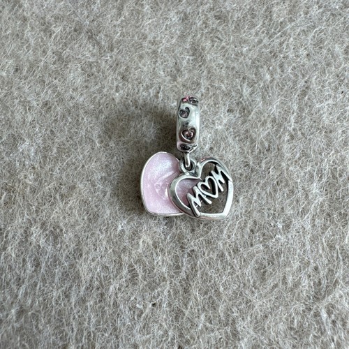 Pandora Sterling Silver I Love You Mom Double Dangle Pink Charm Mothers Day - Picture 2 of 7