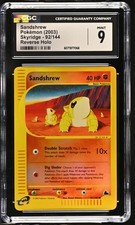 CGC 9 MINT Sandshrew 2003 Skyridge 92/144 Reverse Holo Pokemon Card