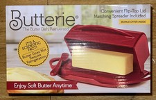 Butterie Convenient Flip-Top Butter Dish W/spreader RED Shatterproof Box RED