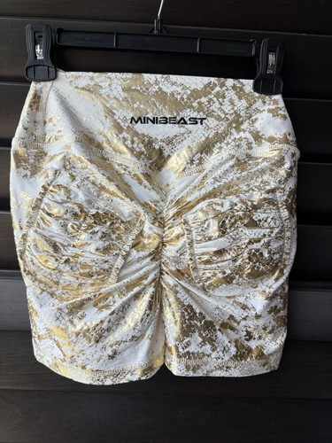 Minibeast Medium Gold White Snake Print Shorts Booty Scrunch Pockets Athletic - Picture 2 of 10