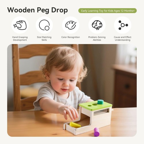 Montessori Wooden Peg Drop Toy | Educational Size Matching Game for Toddlers ... - Picture 2 of 6