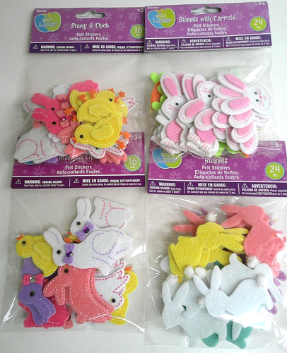 Felt Easter Stickers Card Making Scrapbooking 4 packs  - Chicks & Bunnies Carrot - Picture 1 of 5