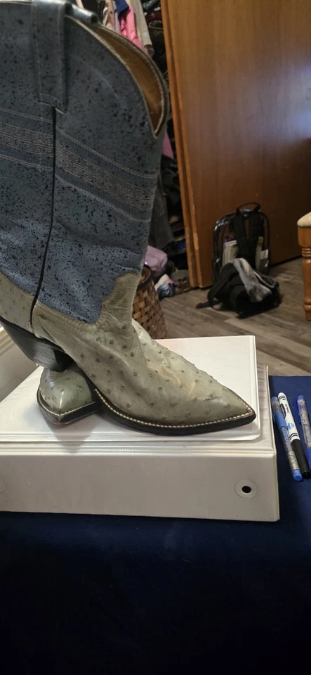 Botas boogie de avestruz azul - Levanta los tacones con estilo para mujer talla 8 Foto 2 de 4