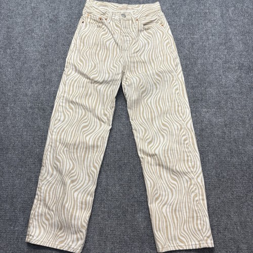 Levis Premium Jeans Women 24 Striped Ribcage Straight Ankle High Rise Button Fly