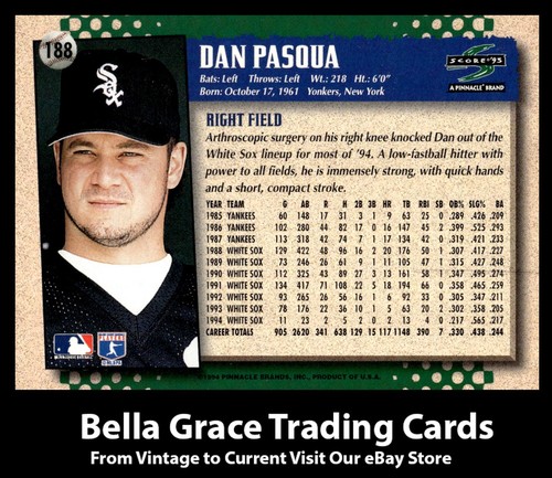 1995 Score Dan Pasqua #188 Chicago White Sox MLB Baseball - Picture 2 of 2