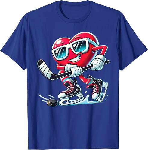 Cute Heart Playing Ice Hockey Valentine's Day Men Women Boys T-Shirt Hoodie - Picture 16 of 18