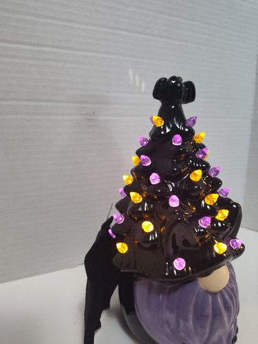 LED Halloween Tree 10" Ceramic Light Up Gnome Bat Decor Figurine -HARD TO FIND - Picture 6 of 8