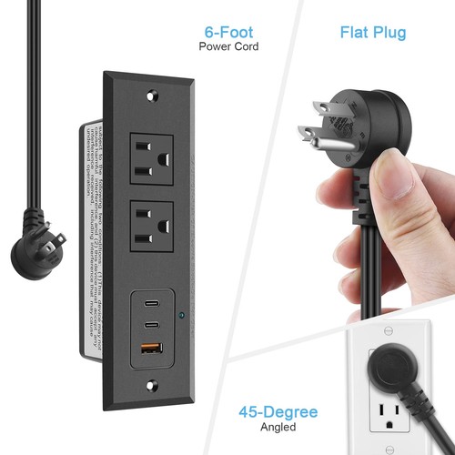 Recessed Power Strip with Two USB-C Ports, Fast Charging USB A Port Desk Outl... - Picture 5 of 7