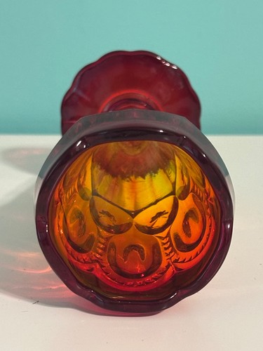 Vtg Moon & Stars Vase Amberina L. E. Smith Cone Shape Bud 6 & 3/8" UV Reactive - Picture 3 of 6