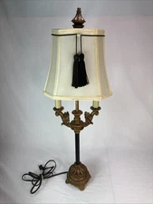 Ornate Table Lamp Hollywood Regency Gold Black Attorney Law Office Shade Tassel