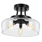 Modern Industrial Semi Flush Mount Ceiling Light with Clear Glass Shade, Black