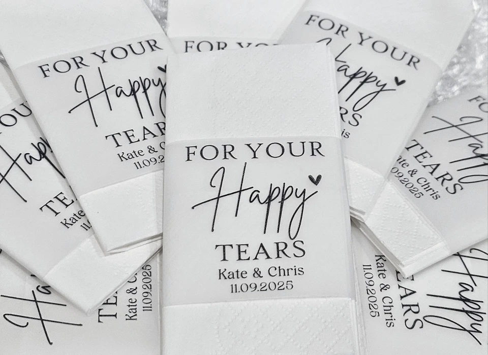 Personalised Tissue Wedding Favour Happy Tears Bride Groom Bridesmaid 3x Tissues - Image 3 of 4