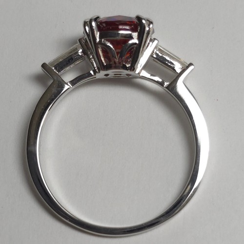 D'Joy Red & White Moissanite Rhodium Plated 925 Silver Ring Size 9 - Picture 13 of 17