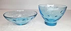 Set Of 2 Vintage Hazel-Atlas Capri Dot Sherbet Glass Turquoise Blue Bowls