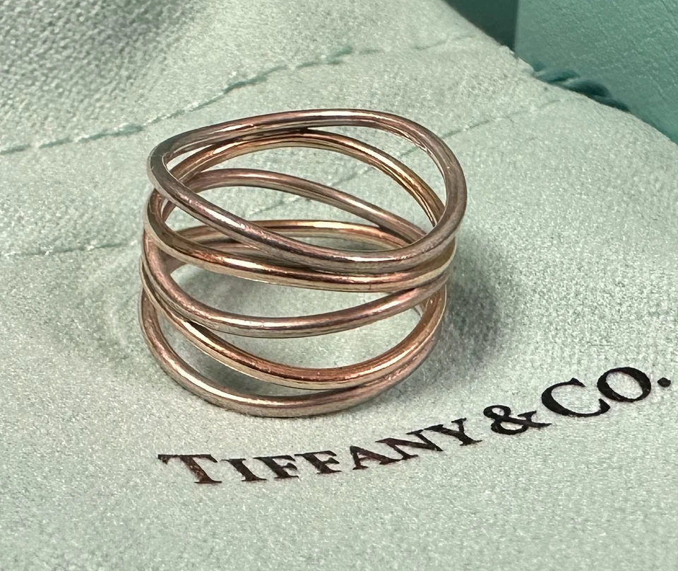 Anillo Onda Tiffany&Co Elsa Peretti 5 Filas Plata de Ley 18k y Bolsa Foto 2 de 4