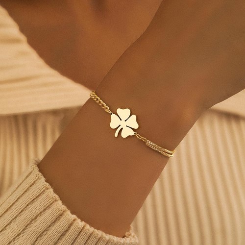 Stilvolles Edelstahl Armband mit Glücksklee Anhänger für tägliche Eleganz - Bild 19 von 26