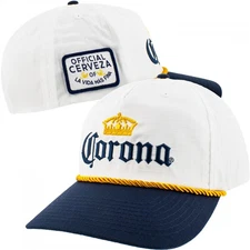Corona Extra Logo Embroidered Patch Snapback Hat with Rope White
