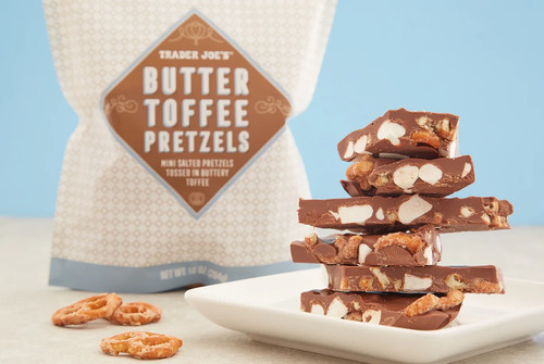Trader Joe's 10 oz. BUTTER TOFFEE PRETZELS Mini Salted Limited Edition BB 8/2026 - Picture 2 of 3
