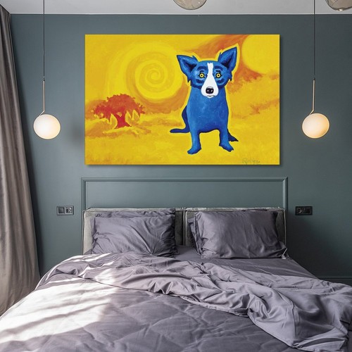 George Rodrigue Blue Dog-Yellow Sun,Home Decor Wall Art Canvas Print Painting - Picture 7 of 9