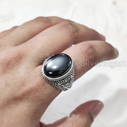 NATURAL HEMATITE JASPER GEMSTONE 925 SOLID SILVER BIRTHDAY ABABIC DESIGN RING - Picture 9 of 9