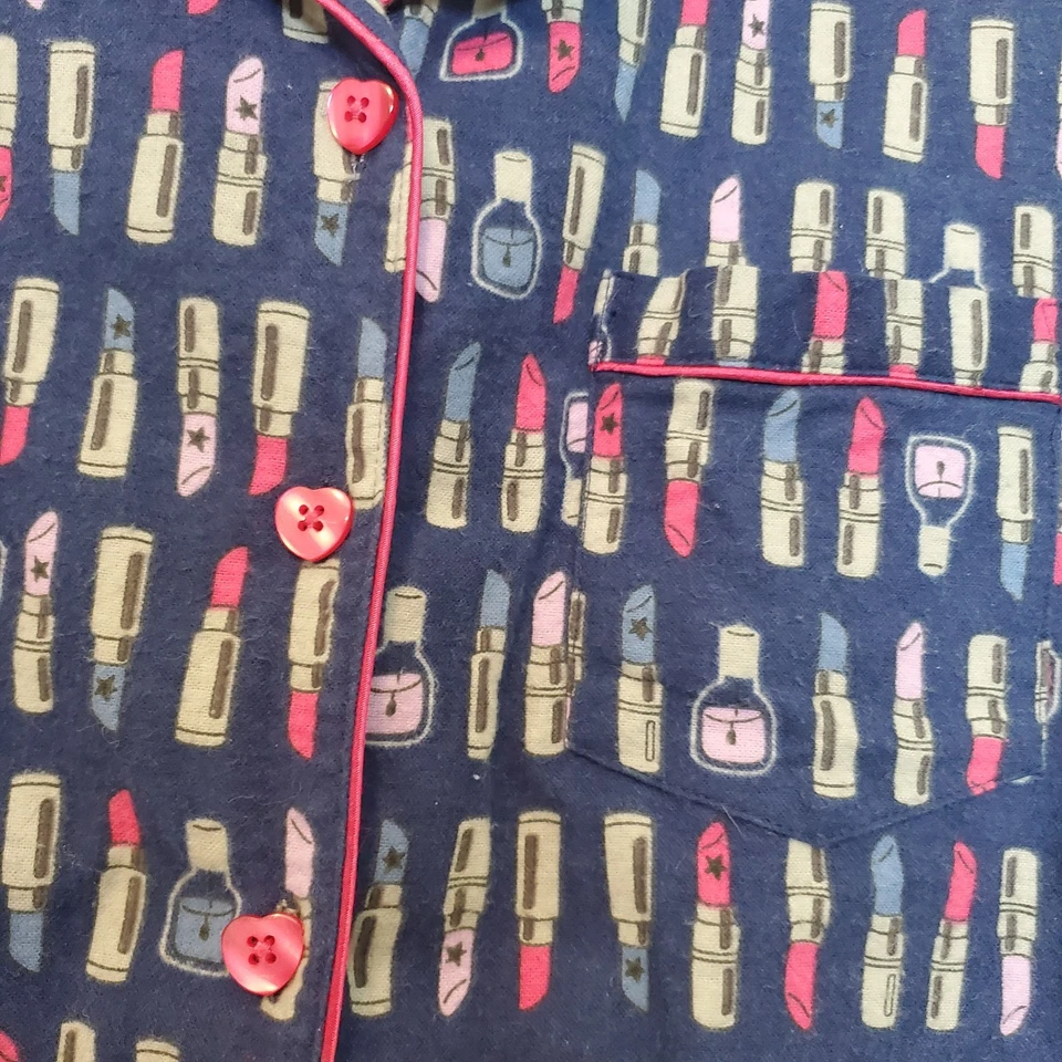 Joe Boxer Pajama Set Flannel Long Sleeves Print Lipstick All Over Womens Sz M - Image 4 of 4