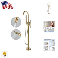 High Flow Freestanding Tub Faucet with Hand Shower - Durable Brass  Gold Finish