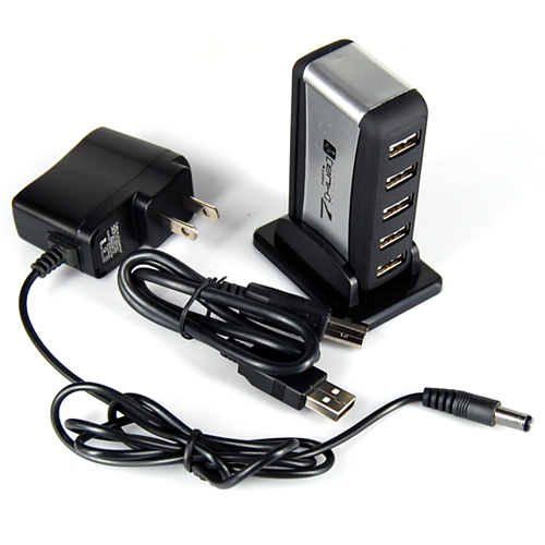 High Speed 7 Port USB 2.0 Mains Powered Hub UK External AC Power Adaptor Cable