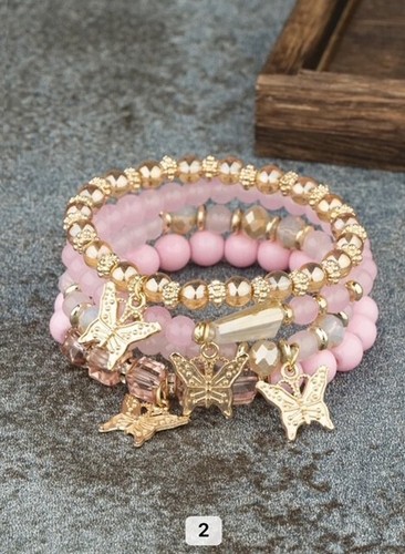 4Pcs Bohemian Butterfly Charm Bracelet Set For Women Crystal Beads Chain Bangle - Picture 3 of 35