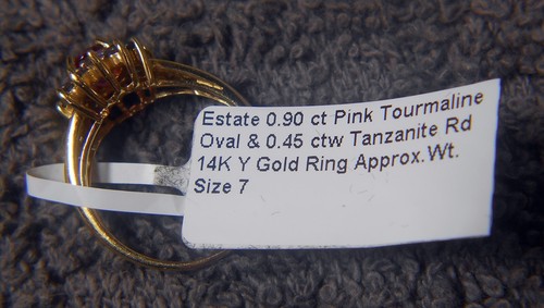 ESTATE 0.90CT PINK TOURMALINE OVAL & 0.45 CTW TANZANITE 14K Y GOLD RING SIZE 7 - Picture 10 of 14