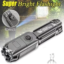 Powerful tactical LED flashlight with zoom, for fishing and hunting, home, re...