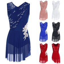 US Women Shiny Rhinestones Figure Ice Skating Dress Roller Skating Lyrical Dance