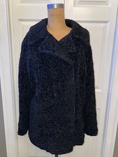 Vintage 1950s Genuine Curly Black Persian Lamb Fur Coat w/ Initials Sewn Inside