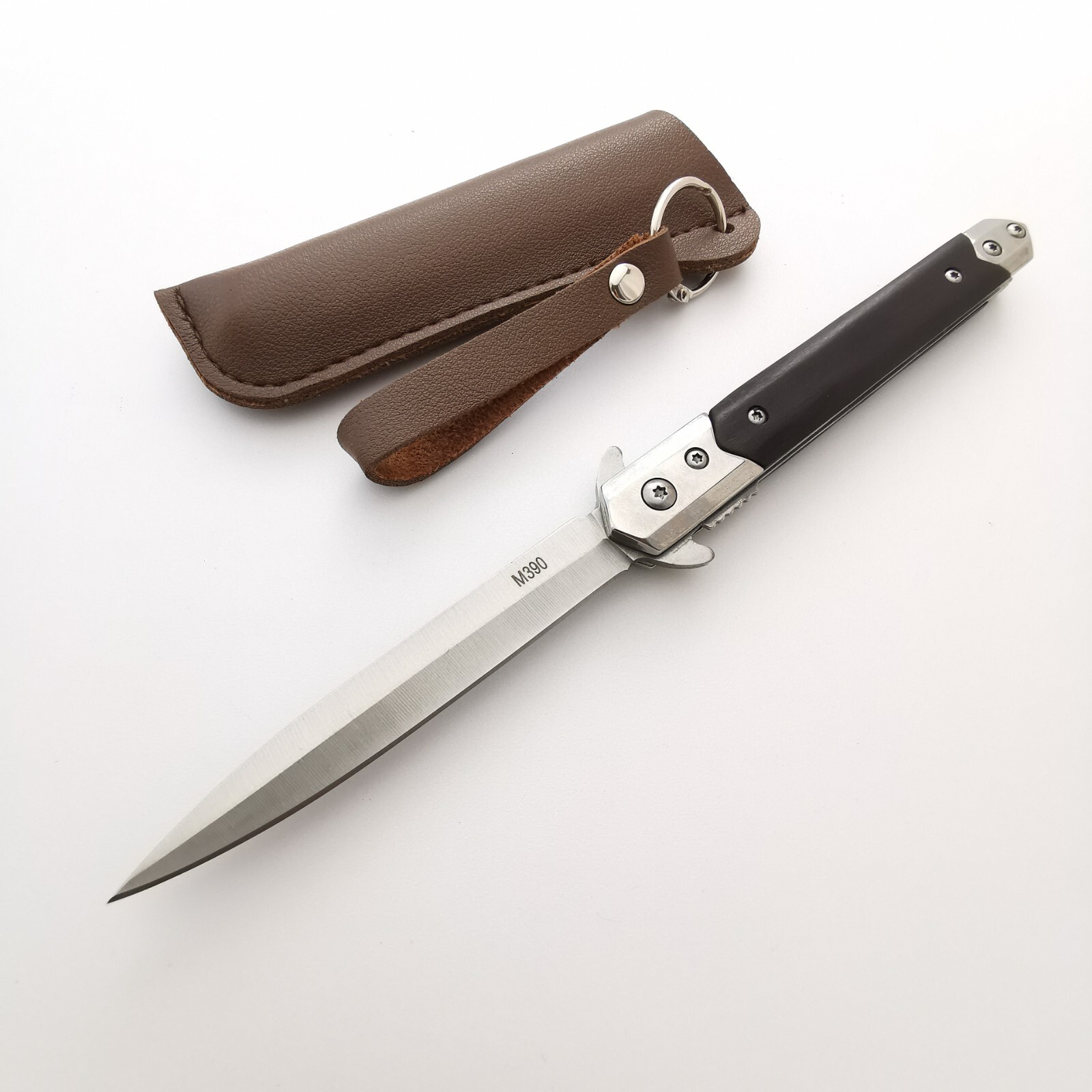 Cuchillo plegable abierto asistido por resorte. Hoja de aguja М390. Navaja de bolsillo.